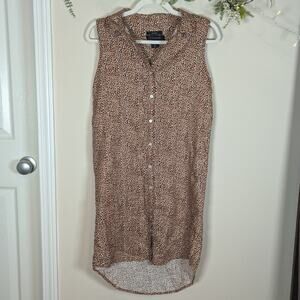 Tahari Linen Brown Black Button Collared Shirt Dress